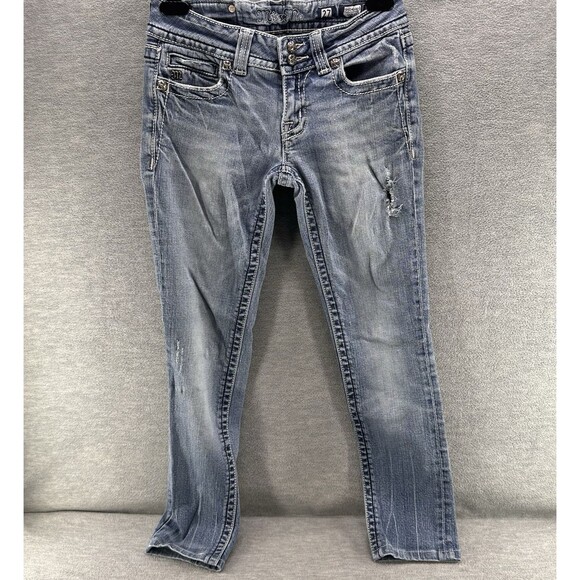 MISS ME - P50465K-3 Size 27 Rhinestone Cross Light Blue Skinny Denim A46 - Picture 1 of 16